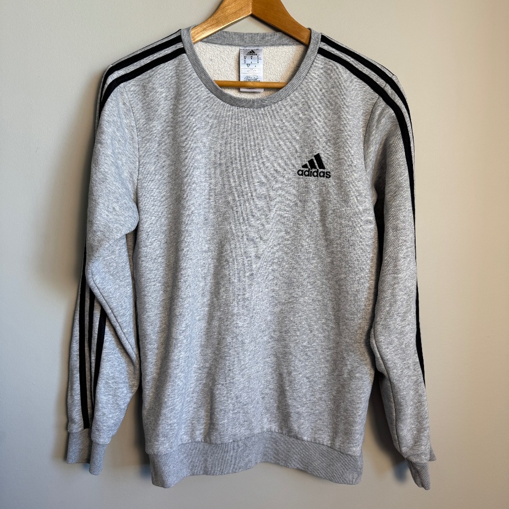 Adidas Mens Light Fleece Lined Sweatshirt Gray Small Long Sleeve Casual School